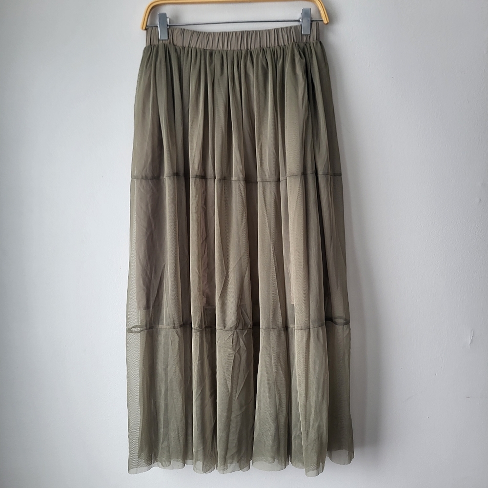 Noisy May Olive Green Tierd Tooled Fairy Grunge Whimsi Fairy Maxi Skirt